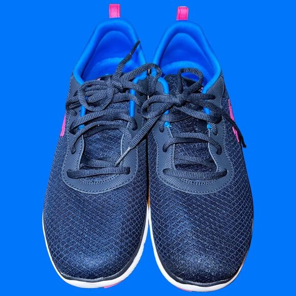 NWOB Women’s Skechers Flex Appeal 2.0 Blue/Pink/White Size 11 - Picture 2 of 7
